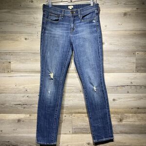 J.CREW Distressed Mid Rise Skinny Jeans Blue Stretch Denim Size 27 W29 L29.5
